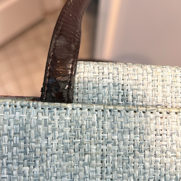 Kate Spade Teal Woven bag,  black leather handles magnet closure zipper - Picture 9 of 11